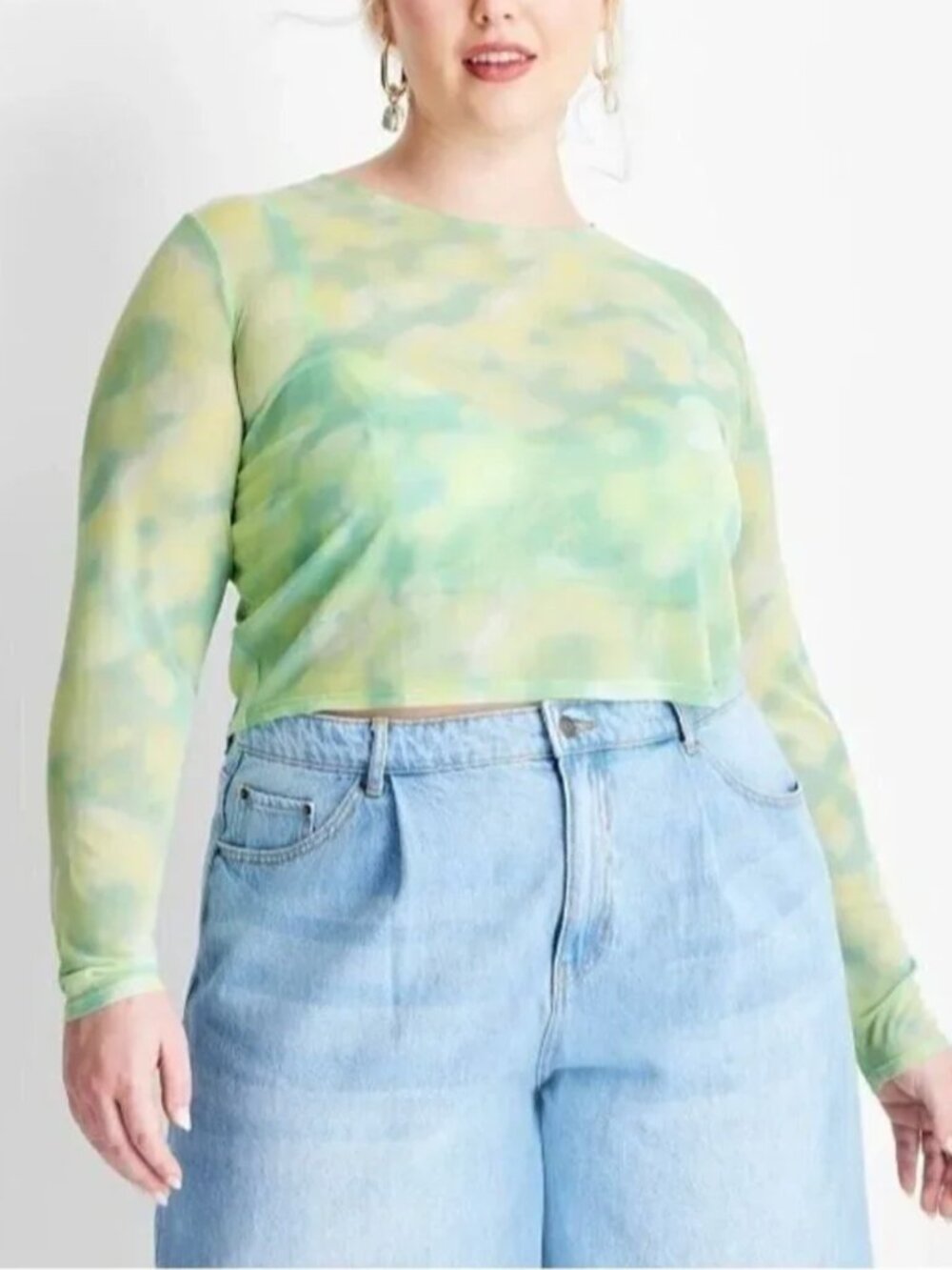 Future Collective Tie-dye Mesh Green Top size 2X